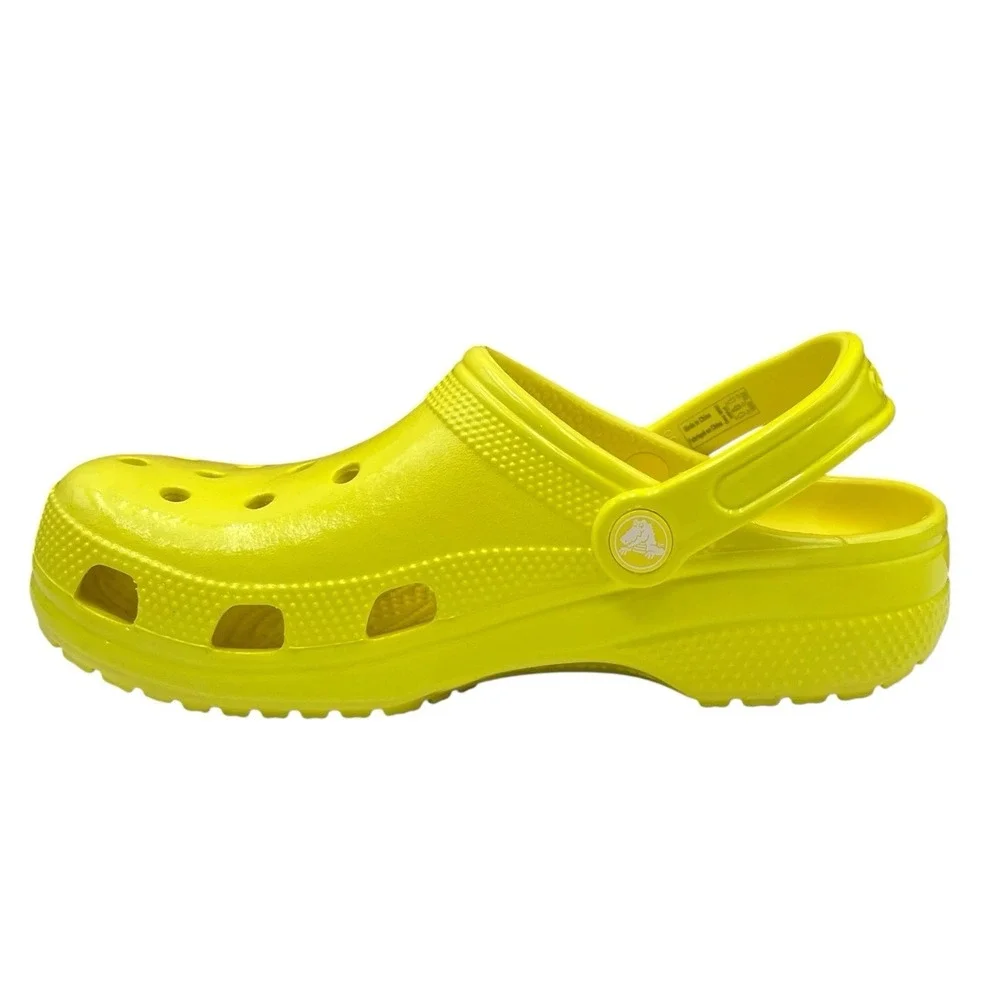 Crocs Mens Classic Slip-on Clogs Size 4 Neon Yellow Glossy‎ Flexible Comfort